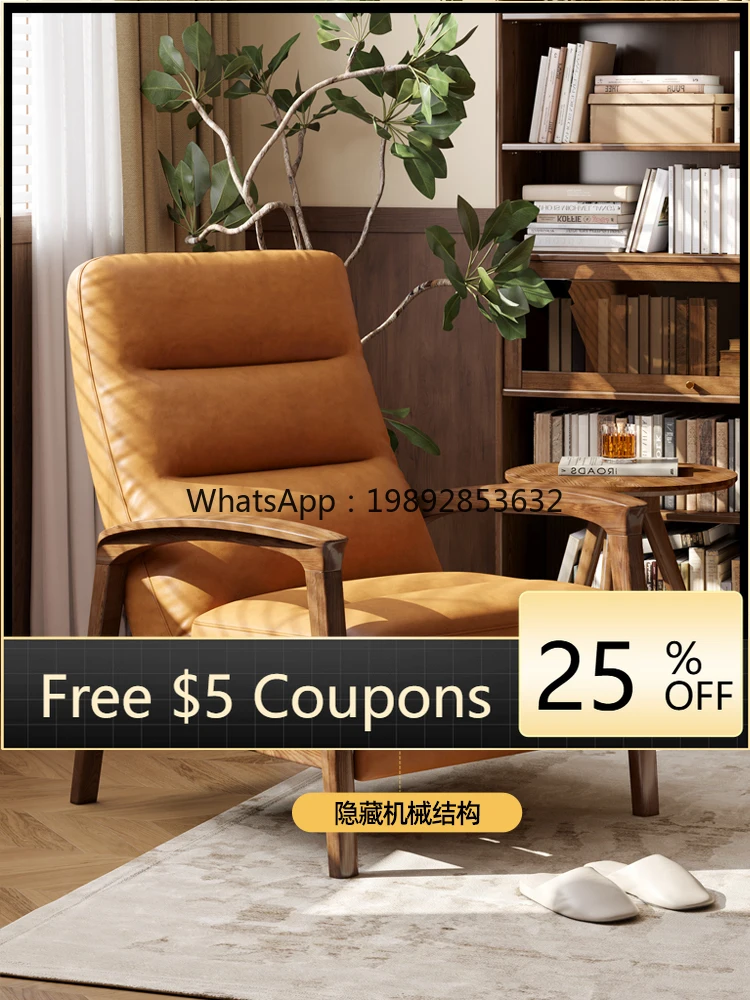 

LYY Nordic Solid Wood Functional Sofa Chair Lazy Living Room Single Small Apartment Adjustable Folding Recliner Lounge Chair