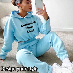 Customized Women Brand Print Tracksuit  Hoodie and Pants Casual Sport Suit Winter 2 Piece Set 8 Colors