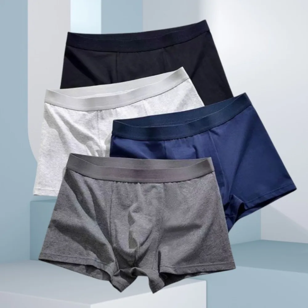 

4 шт., модные однотонные мужские трусы-боксеры XL-4XL, нижнее белье больших размеров для мужчин, хлопковое нижнее белье с промежностью, шорты, трусы для мальчиков