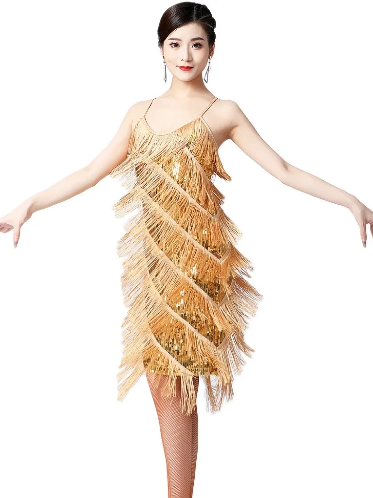 Pailletten Fransen Latin Tanz kleid Kleidung Frauen Quaste Latin Party Cocktail kleid Tango Rumba Ballsaal Tanz Performance Kostüm