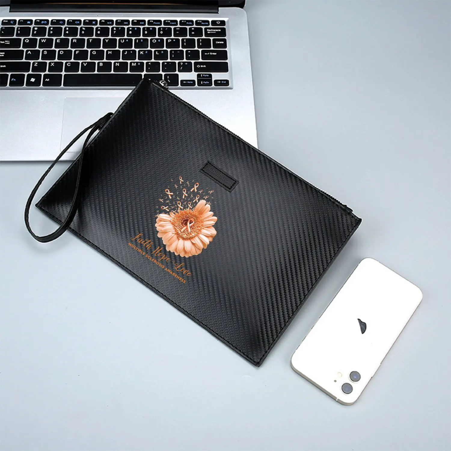 أشرطة الزهور الإيمان الأمل الحب الوعي أنيقة مطبوعة بولي PU حقيبة يد رجالية عصرية وعملية للحمل اليومي