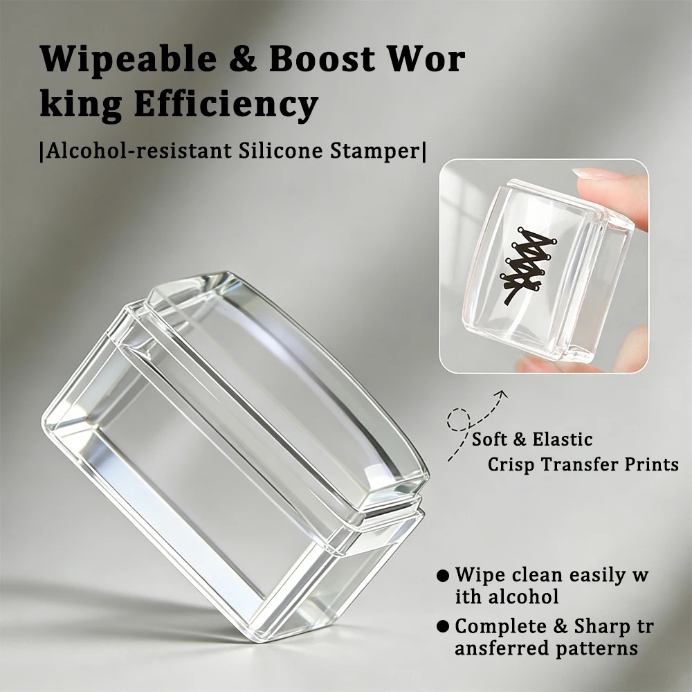 Quadratische Nagelkunst-Stempelplatten-Set Französische Maniküre Transparente Silikon-Nagellack-Schablonen-Vorlage Siegel-Stempel Schaber Nagelwerkzeug