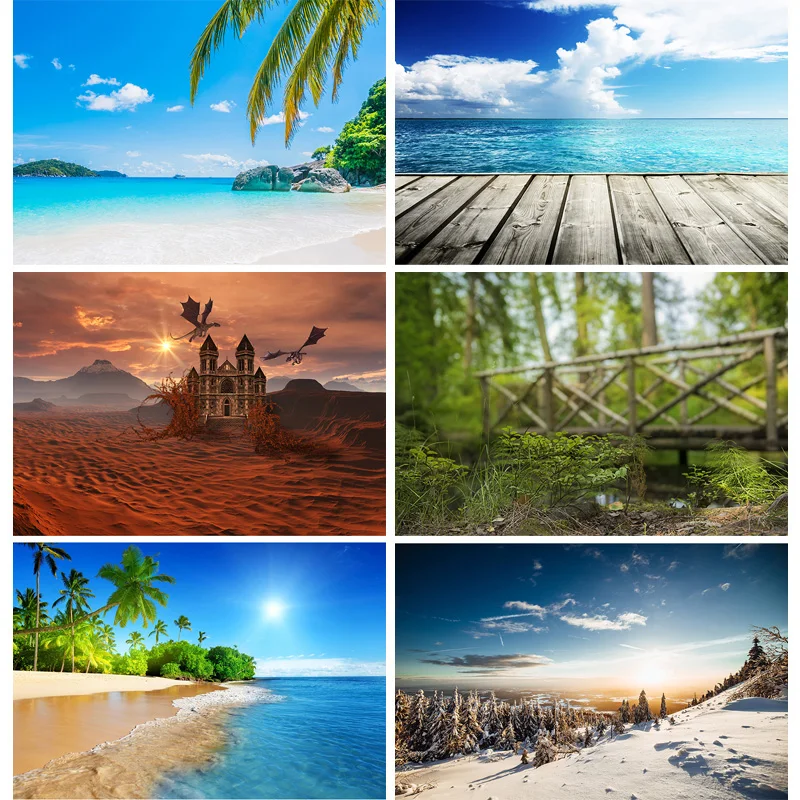 

Vinyl Custom Ocean Scenery Photo Studio Photography Background Lake Scenic Beach Trees Landscape Backdrops 22815 FJ-06