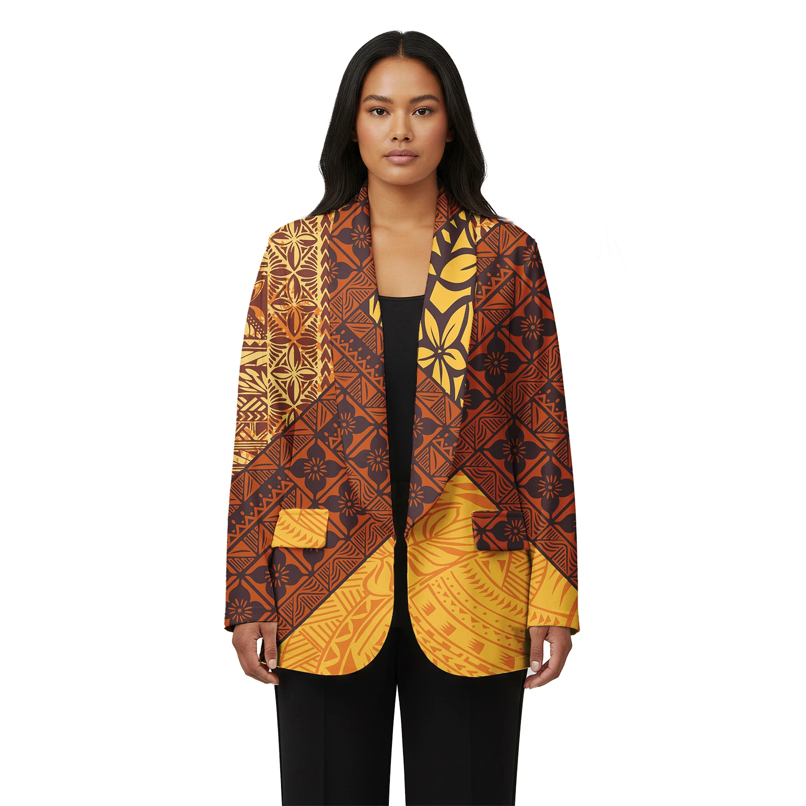 Women's Samoan Custom Casual Elegant Suit Formal Polynesian Ladies Clothes Taps Fiji Tribal Long Sleeve Turn-down Collar Blazer view 4