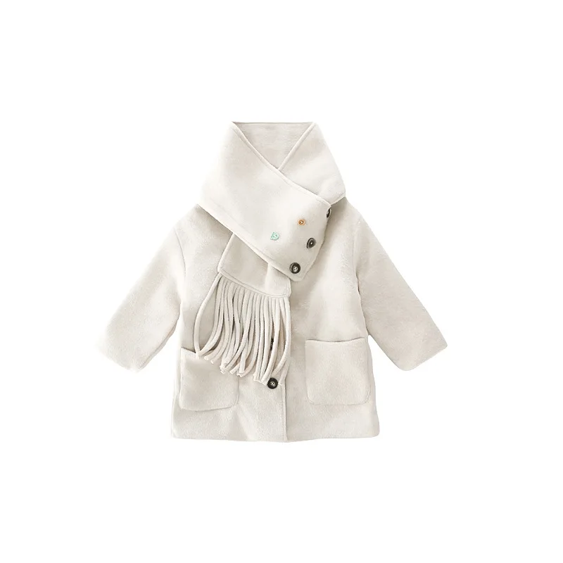 الشتاء الكورية الأطفال فتاة خندق معطف وشاح ملون زر طفل رضيع فتاة معطف رمادي الرضع بابيس الفتيات ملابس خارجية سترة