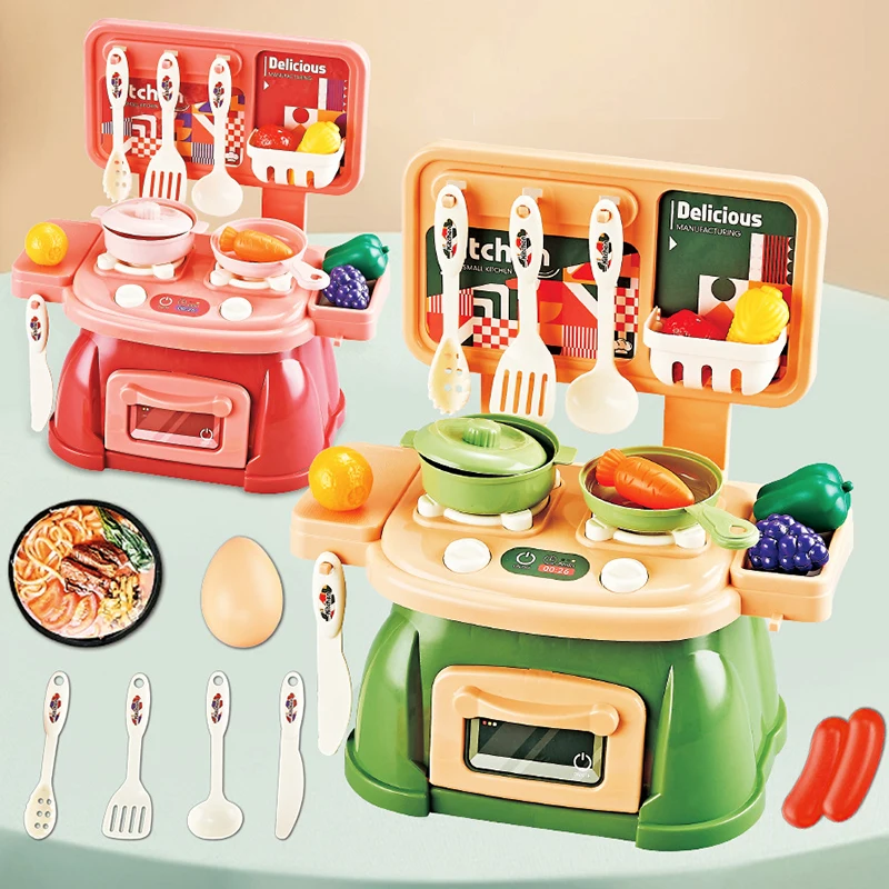 Children's Mini Kitchen Utensil Table Fun Simulation Cooking Set Girls Boys Kids Play House Tableware Stove Toys Birthday Gift