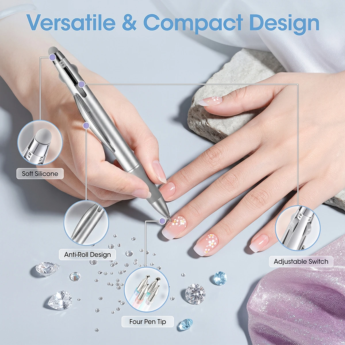 Professional 5-in-1 Nail Point Pen Multiple Size Nail Painting Manicure Tool Accessories Rhinestone Picker Nail Art Dotting Pen