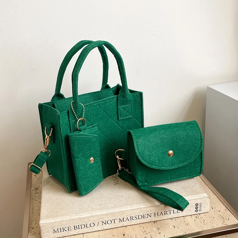 3pcs Women's Crossbody Bag and Handbag Set with Top Handle Design, Felt Quilted Tote Bag for Dating, Shopping, Work, Travel More image 2