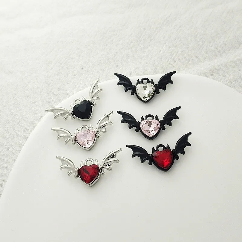 10/60pcs Zinc Alloy Rhinestone Inlaid with Bow Heart Pendant Charms DIY Necklace Bracelet Earrings Accessorie