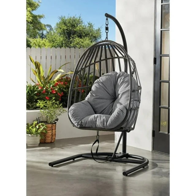 Patio Hanging Egg Chair With Stand Grey Outdoor Furniture All weather Wicker Swing AliExpress