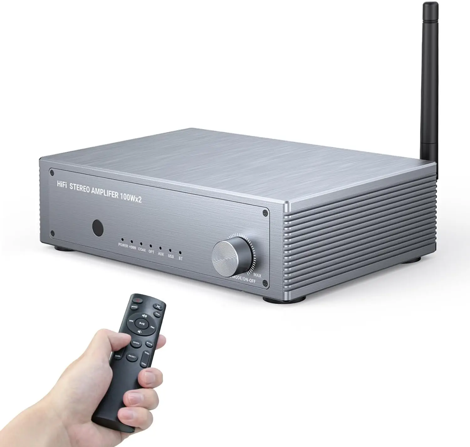 

Samtronic 200W Mini Hi-Fi Stereo Receiver Amplifier 2-Channel Bluetooth Audio Power TV ARC Opt Coax RCA Home Speakers