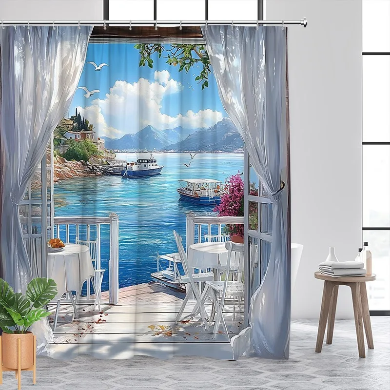 

peaceful scenery by the lake Shower Curtain Washable Dirt-Resistant Shower Head waterproof Polyester Bath Curtain For Home Decor