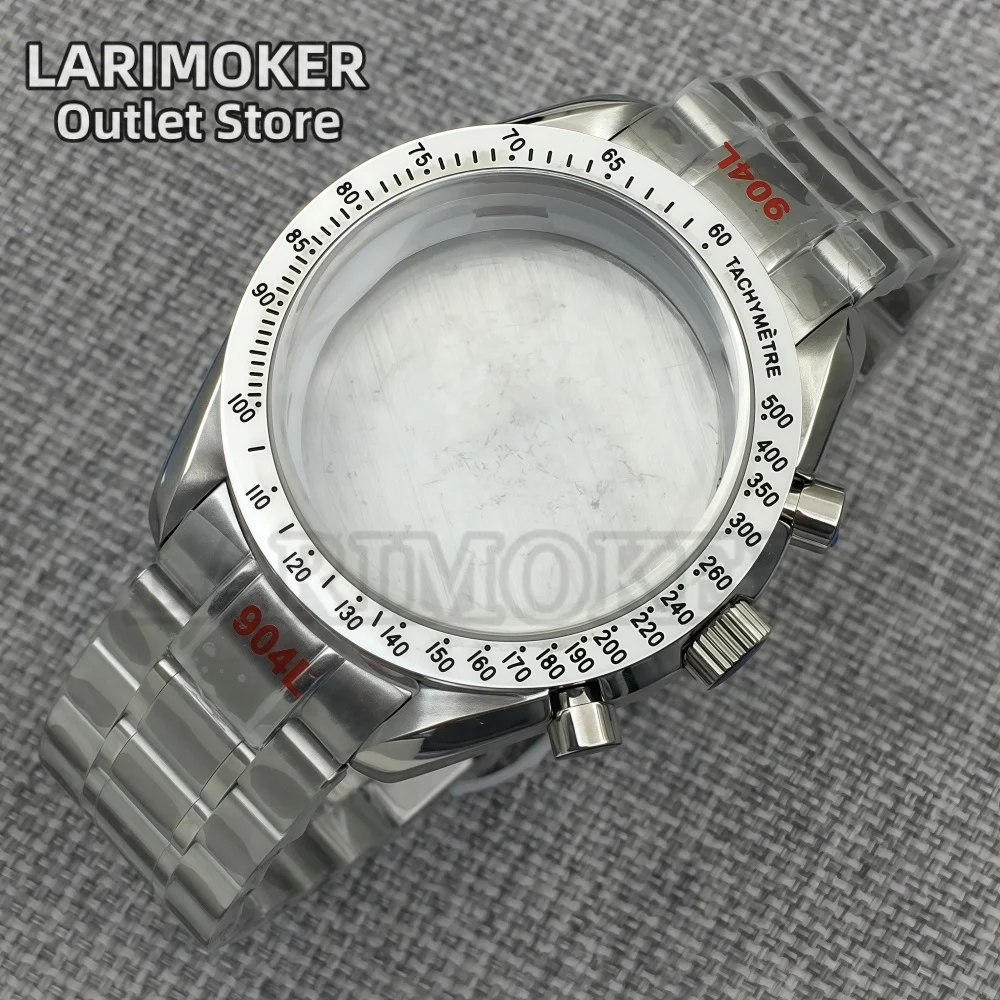 LARIMOKER Watch Case 40MM Stainless Steel Coated Glass Solid Case for VK63 VK64 Quartz Movement Waterproof