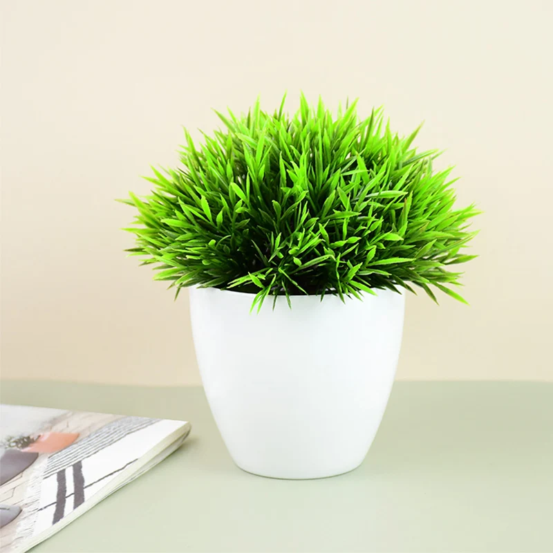 Artificial Plants Potted Green Bonsai Small Tree Grass Plants Pot Ornament Fake Flowers for Home Garden Decoration Wedding Party