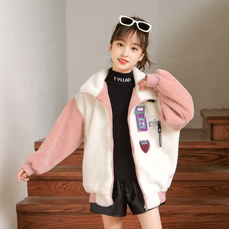 

Girls Coat Jacket Cotton Outwear Tops 2022 Letters Warm Thicken Plus Velvet Winter Autumn Teenager Furs Sport Birthday Gift Chil