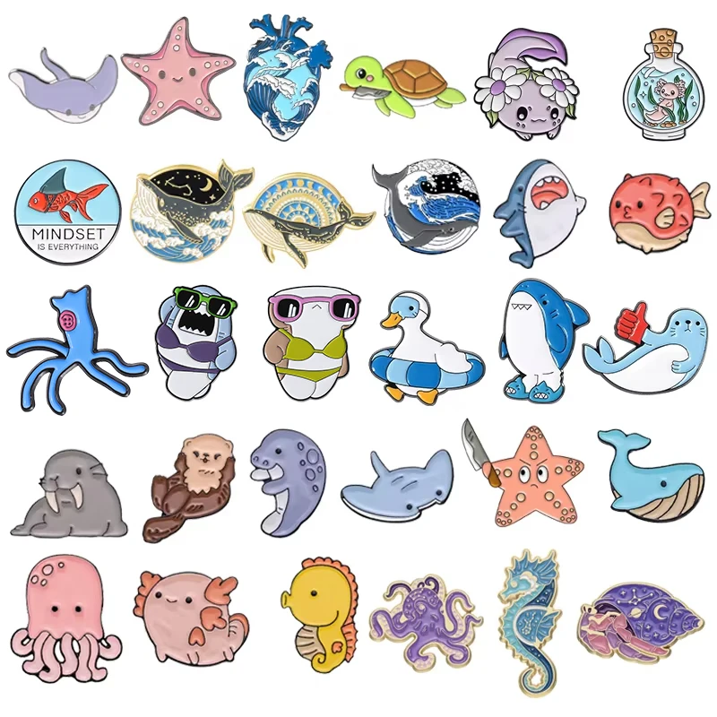 Meerestiere, Walhai-Kollektion, Emaille-Anstecknadeln, niedlicher Seestern, Goldfisch, Schildkröte, Broschen, Anstecknadel, Schmuck, Geschenke für Freunde