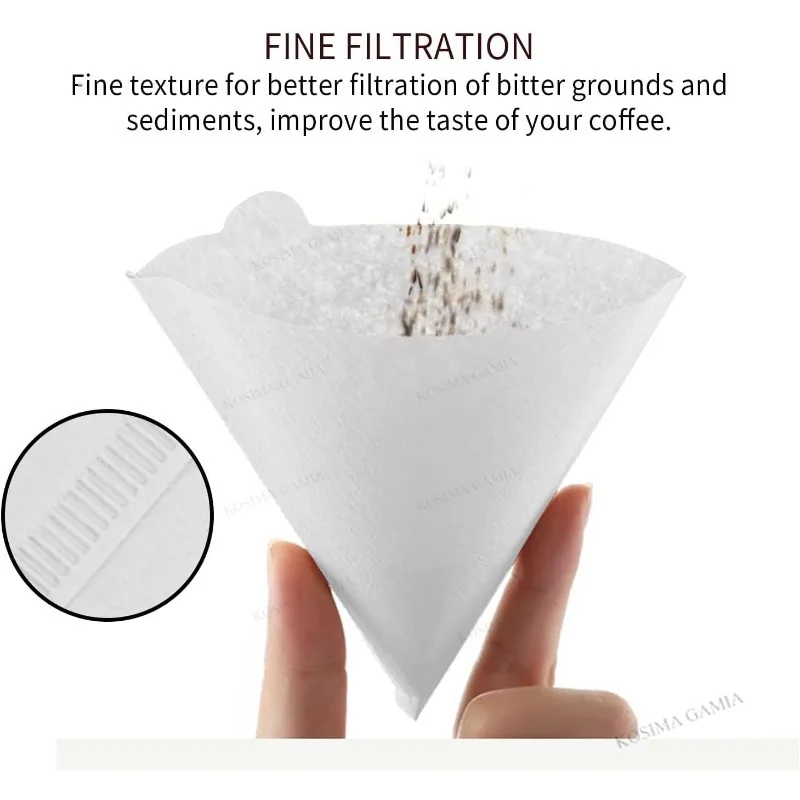 40-120 Stück Kaffeefilter-Zubehör V-förmige Kegelfilter aus Naturholzfasern für Pour-Over-Kaffeebereitung 2-4 Tassen – Detail 5
