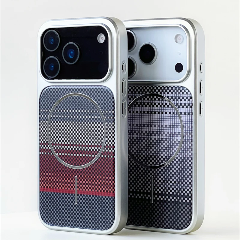 Carbon Fibre Texture for MagSafe Bumper For iPhone 17 17pro max 16 Pro 16 15 14 Plus Magnetic Wireless Charging Skin Feel Cover