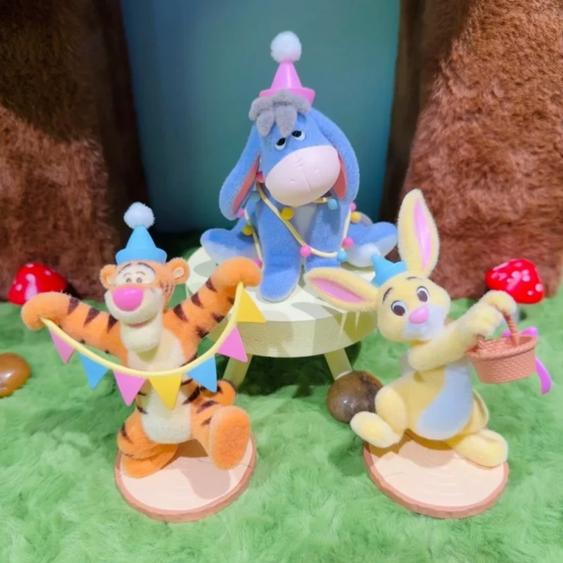 

New Genuine Disney Winnie The Pooh Fun Party Series Trendy Blind Box Cute Flocked Figure Desktop Decor Birthday Fans Toy Gift