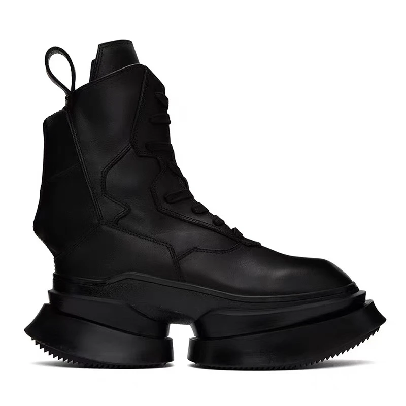 NIGO Dark Punk Style High Street Zip Fashion Biker Boots Mid Thick Bottom Chelsea Boots Knight Lace Up Leather Shoes #NGSH1581