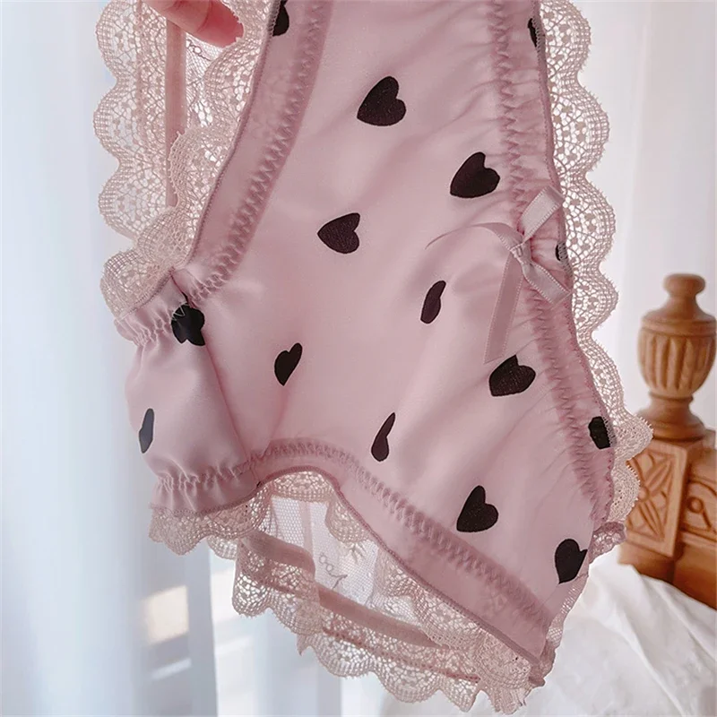 Women Panties Transparent Hollow Out Underwear Summer Sweet Lace Bow Heart Briefs Girls Breathable Lingerie Dot Underwear 2024