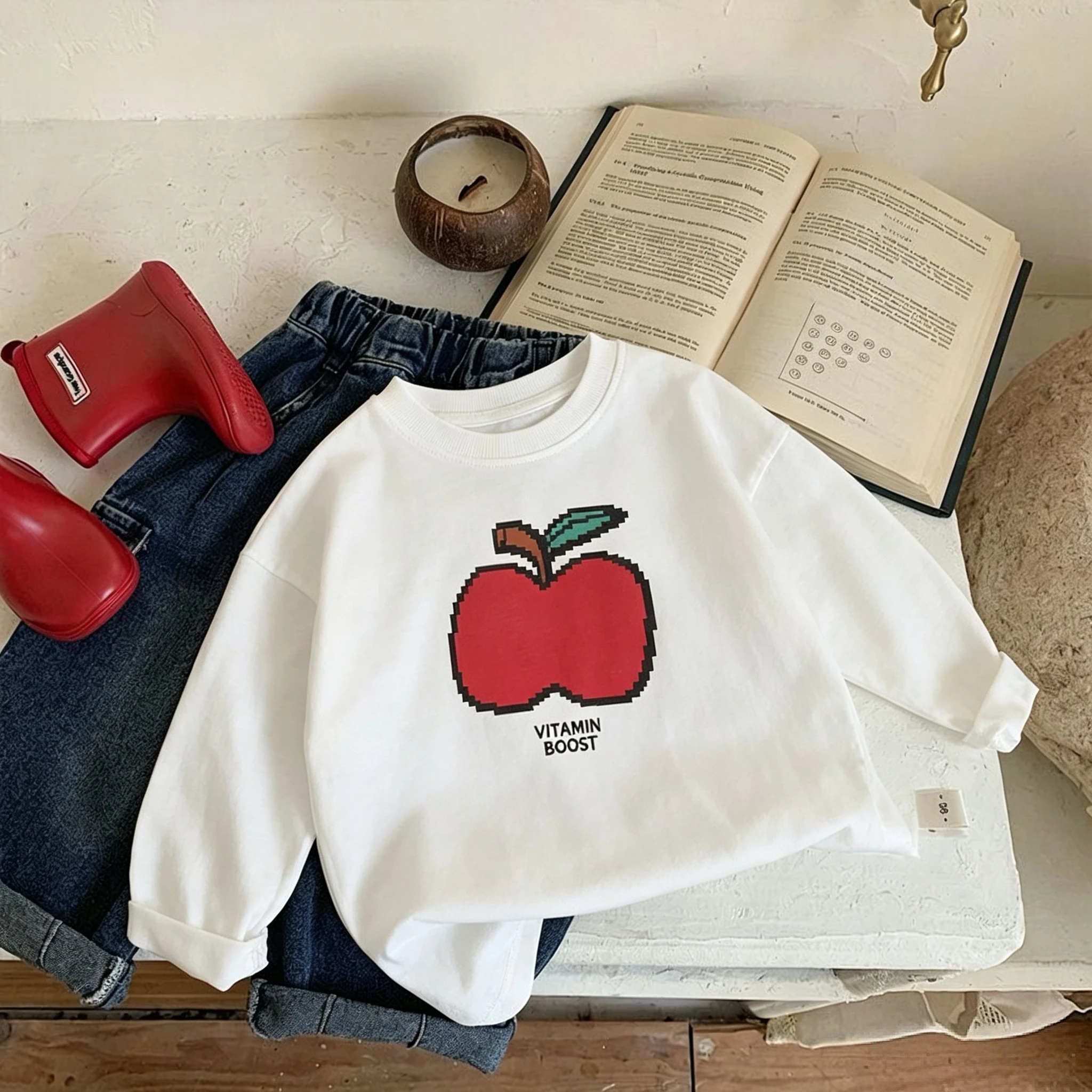 9m-7y Kinderoberteile Frühling Herbst Kinderkleidung Mode Lässiges Langarm-T-Shirt Locker Vielseitige Kinder-Unterhemden – Detail 5