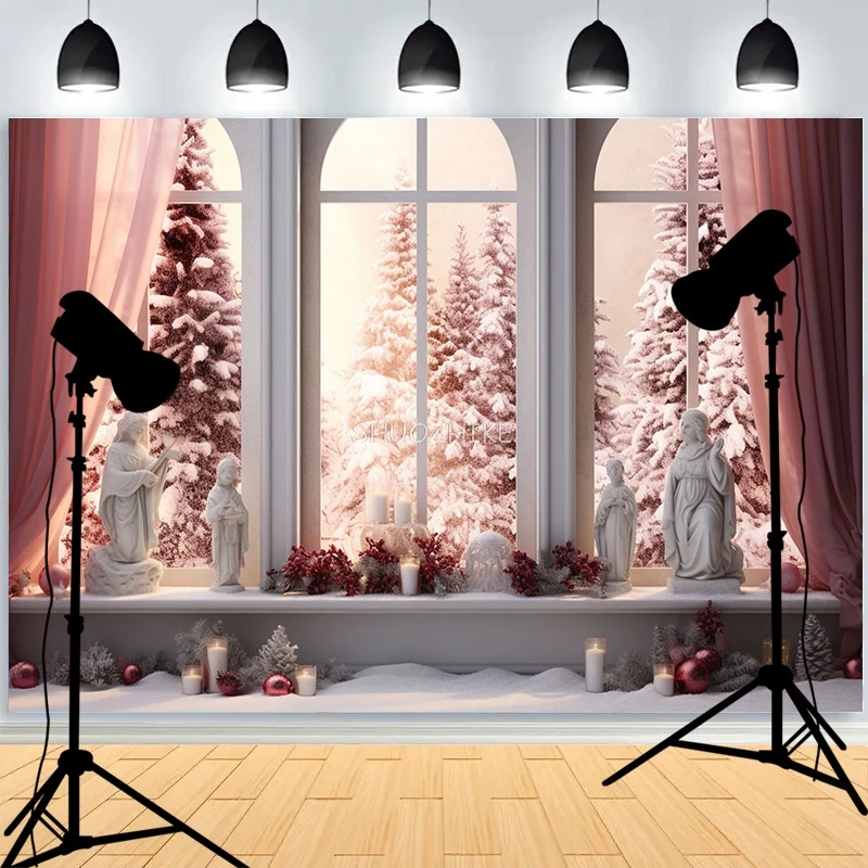 

New Year Christmas Day Festival Photography Backdrop Fireplace Living Room Gift Holiday Flowers Hall Wedding Background RS-18