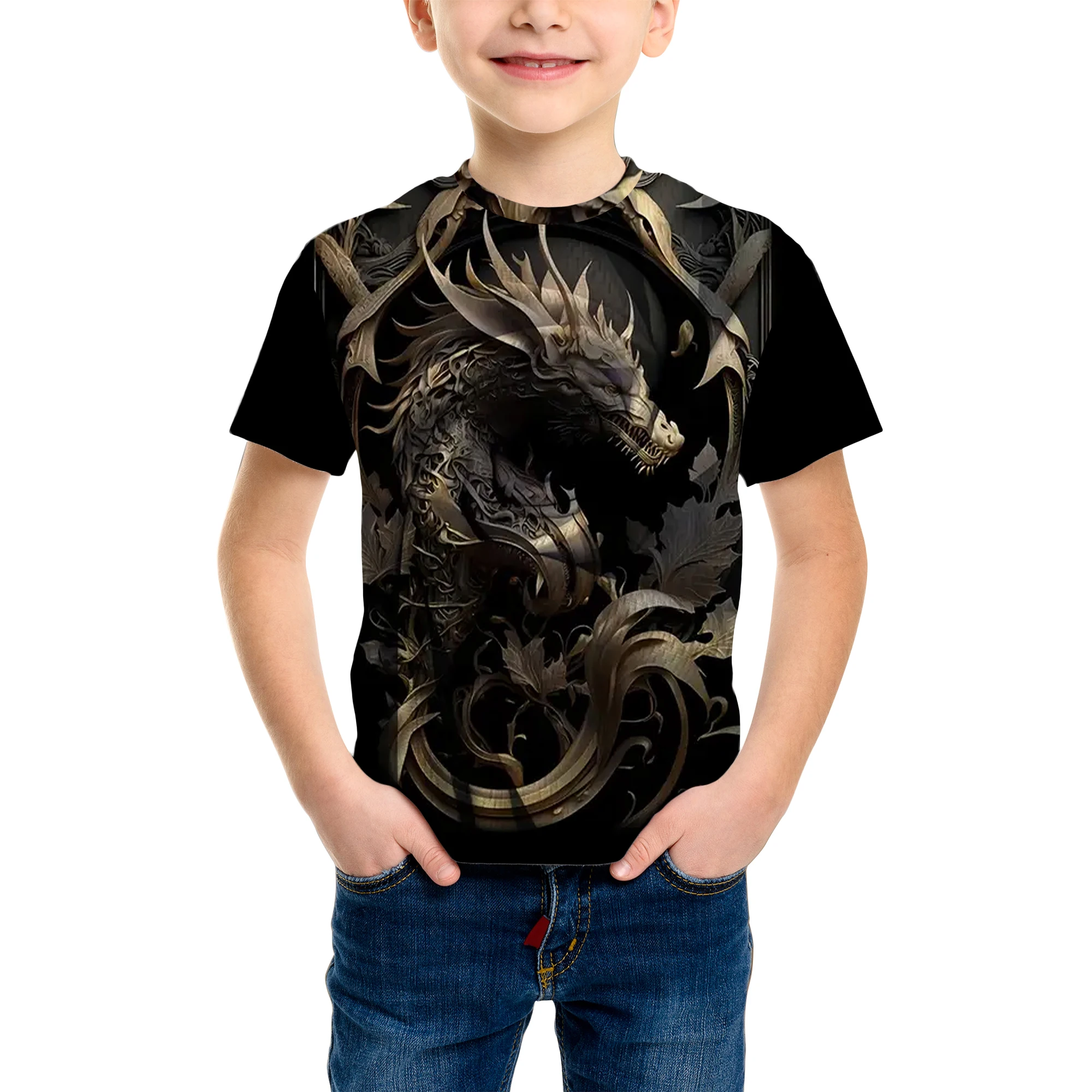 FantasyCreatures AllianceChildren نمط تي شيرت ثلاثية الأبعاد الرقمية المطبوعة مغامرة الصحراء تتميز بتصميمات الفيل الضفدع والقرش