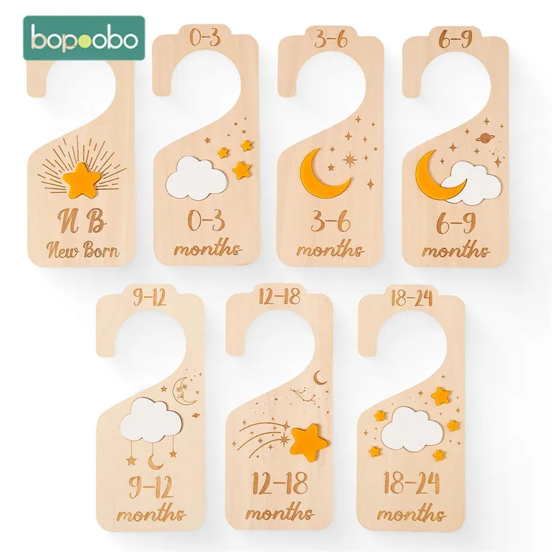 7PC Baby Wooden Milestone Card Newborn 0-24 Monthly Card Sticker Infant Clothe Separator Photography Prop Accessories Birth Gift