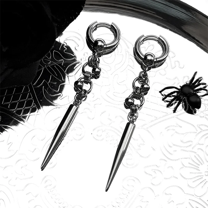 

A Single Gothic Punk Spike Cone Hoop Earrings For Women Men Stainless Steel Silver Color Hip Hop Long Drop Earring Jewelry Gift