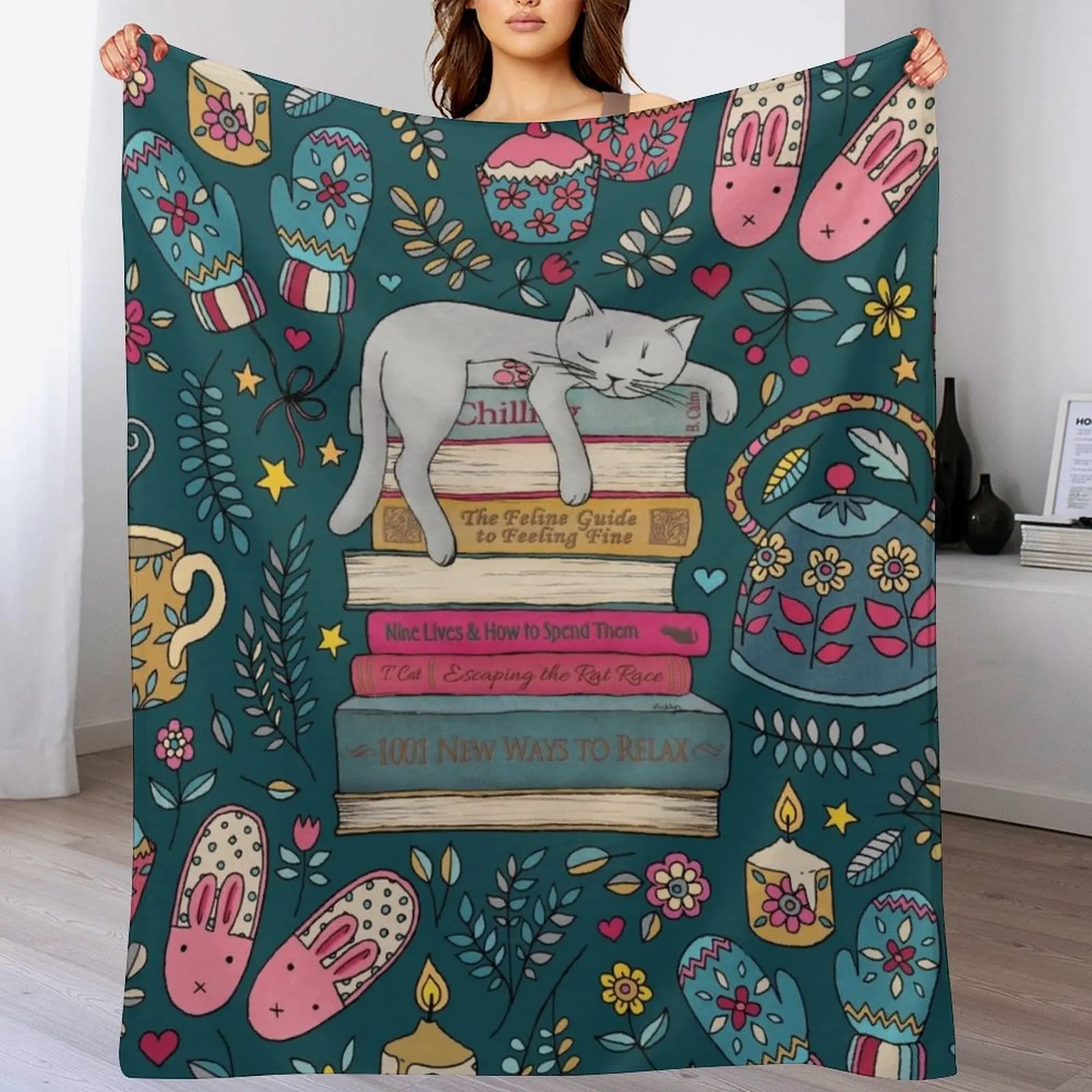 How to Hygge Like a Cat Throw Blanket Travel Size Cozy Blanket for Plane Train