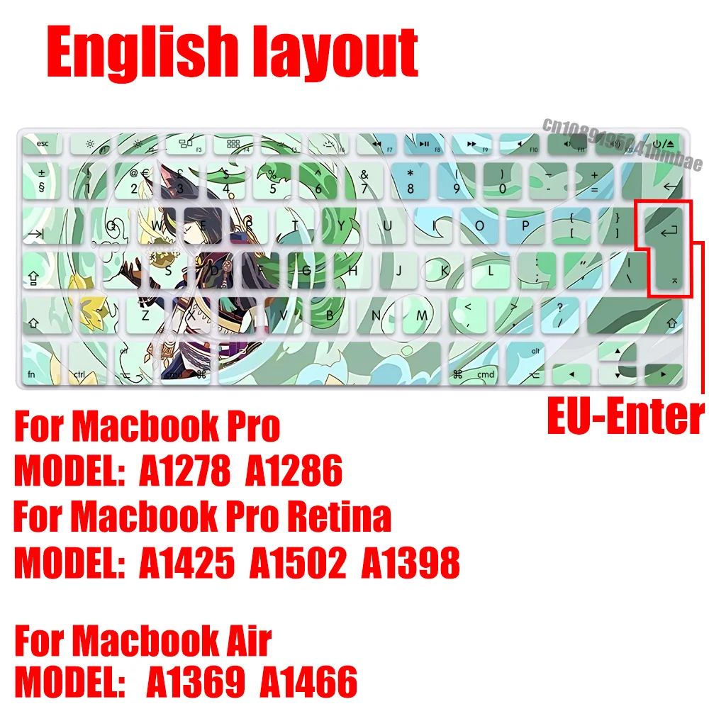 Genshin Impacts EU Layout Soft Silicone Keyboard Cover for Macbook pro A1278  A1286 Retina A1425  A1502  A1398 Air A1369  A1466