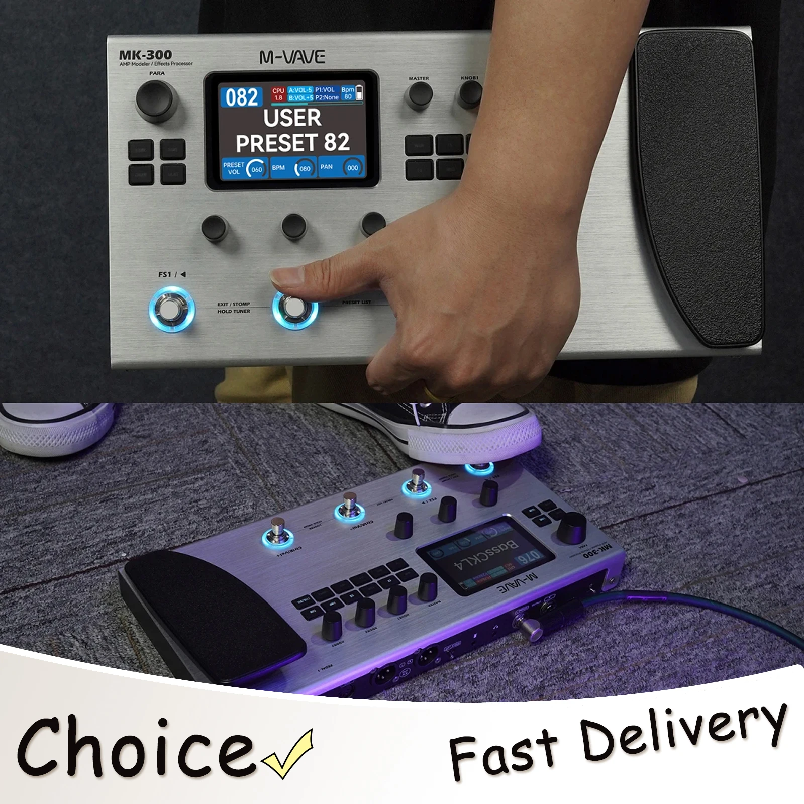 M-VAVE MK-300 معالج جيتار باس متعدد التأثيرات MK-300 150s Looper 128 Drums MIDI DAW 120 AMP 10h بطارية ANN النمذجة العصبية