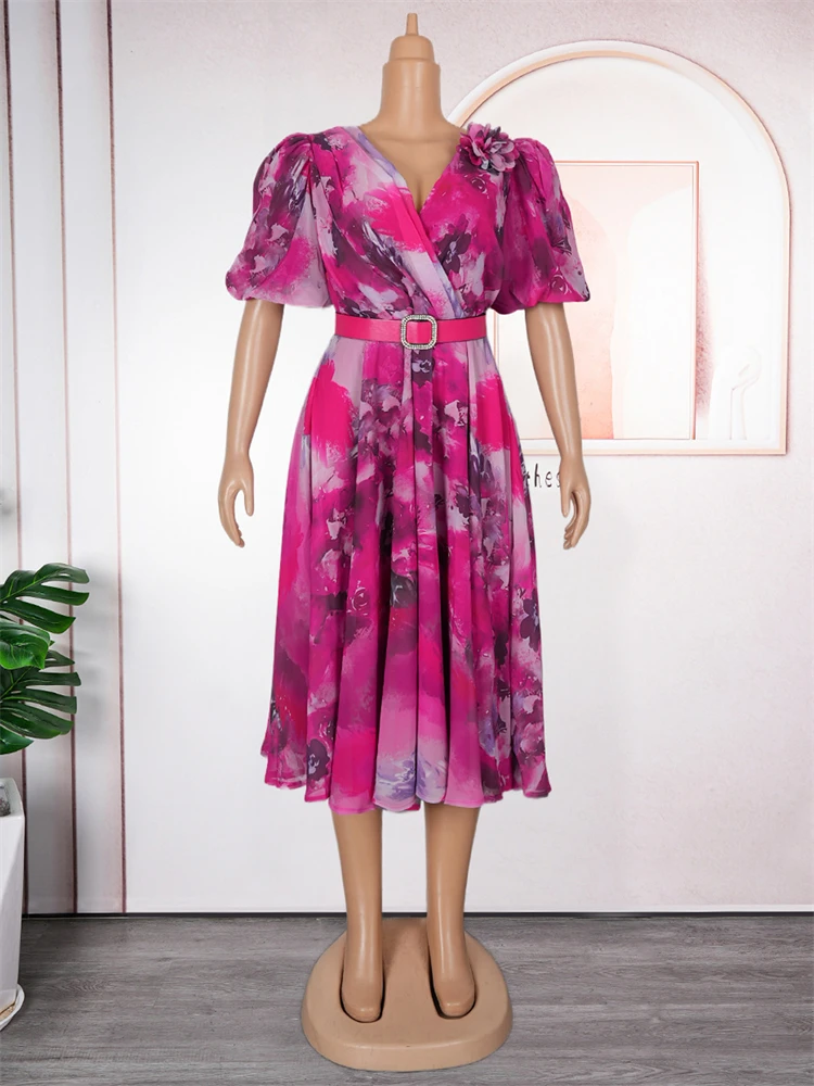 Party Evening Dresses For Women 2025 African Clothing Ruffle Sleeve Maxi Robes Dashiki Print Chiffon Gowns Birthday Prom Dress