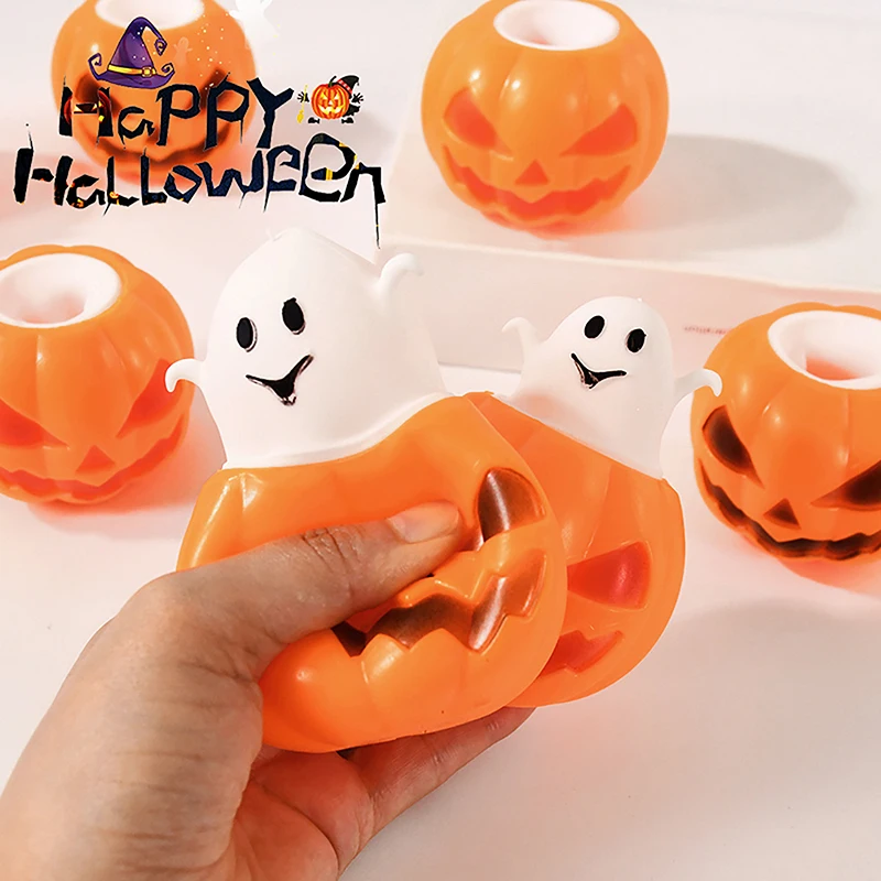 1P Halloween Funny Pumpkin Ghost Decompression Toy Thermoplastic Rubber Squeeze Bouncy Ball Kids Toys Halloween Party Decoration