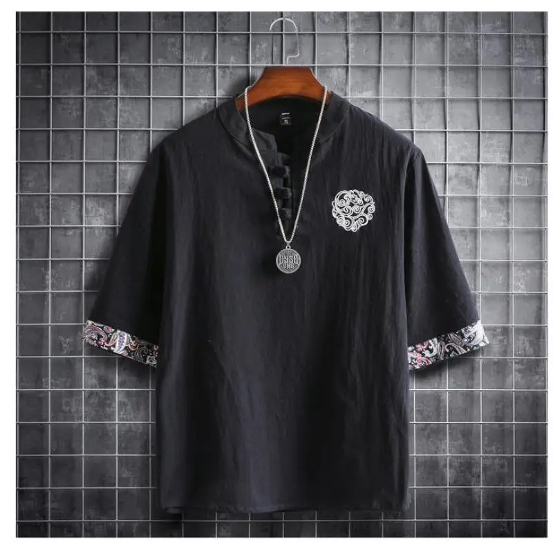 M-5XL Plus Size Men's Shirt Traditional Chinese Style Short Sleeve Summer Blouse for Men Vintage Kung Fu Shirt in Men's Clothing