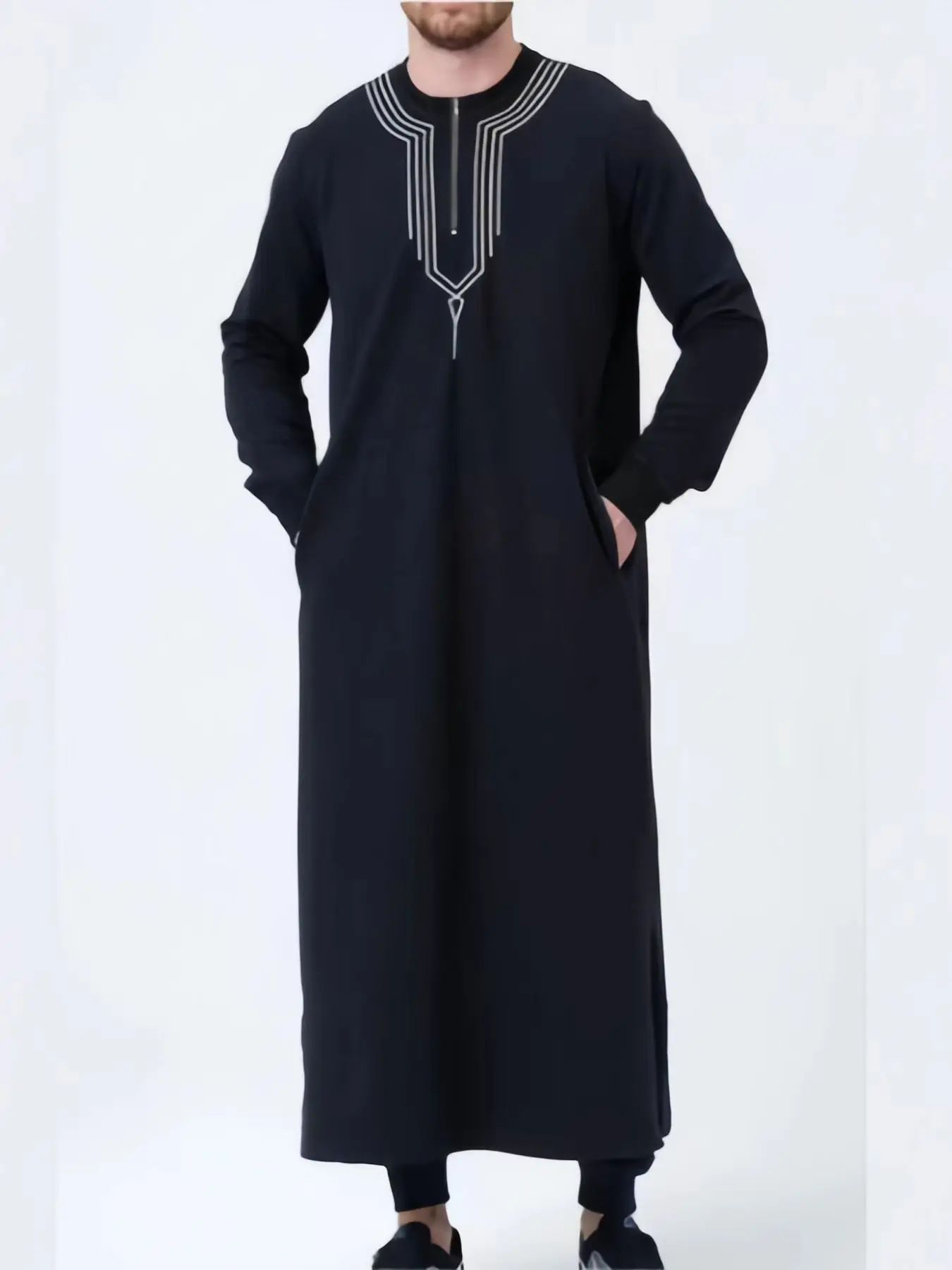 New Qamis Man Four Seasons Lslamic Moroccan Muslim Clothing Business Casual Men 100% Authentic Authentic Black Embroidered Robe