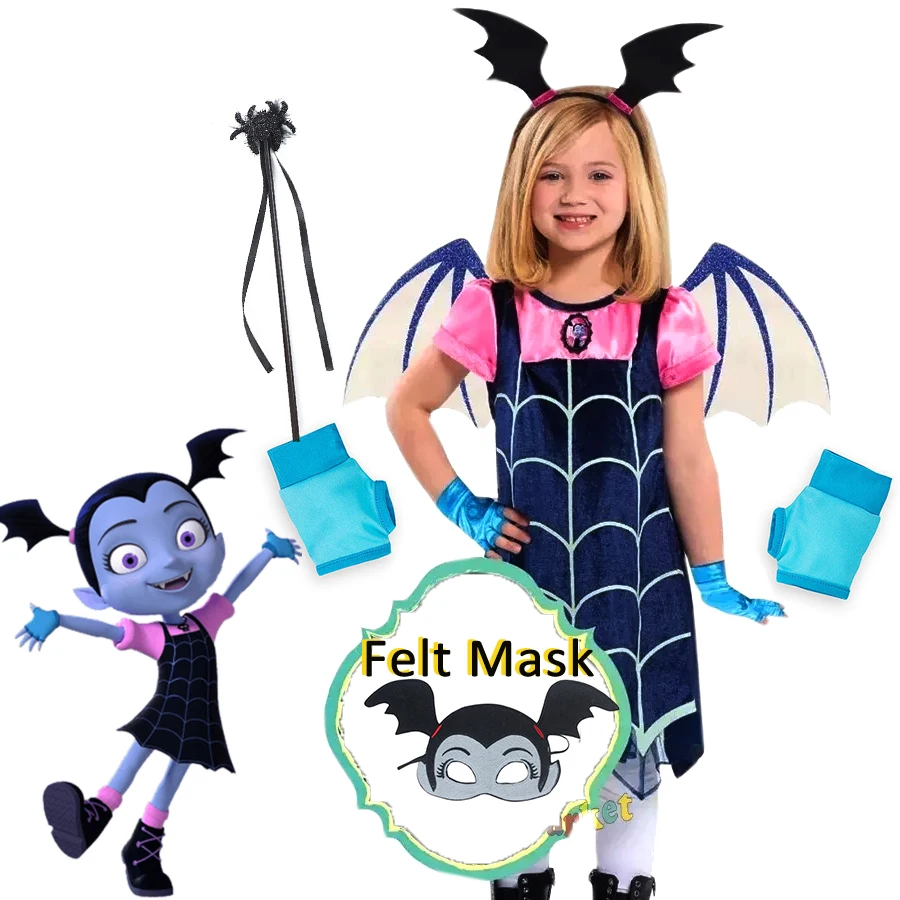 DISNEY Junior Vampirina Costume for Little Girls Halloween Vampire Dress with Wings Kids Cosplay Party Bat Disguise Clothing