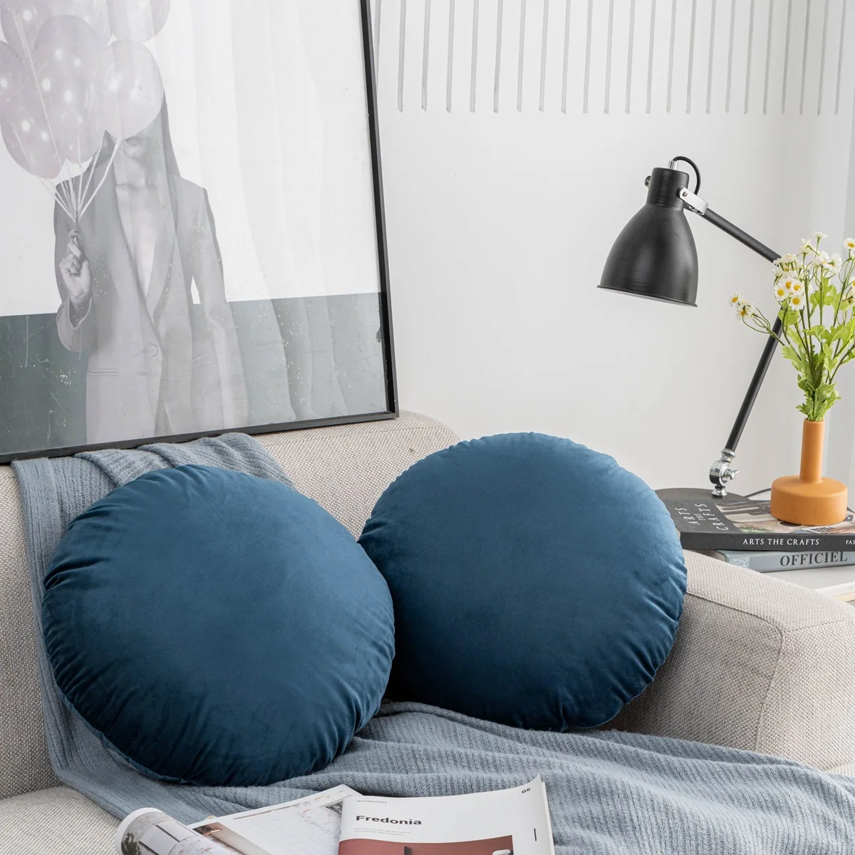 Round Velvet Cushion Cover 45*45 Solid Color Pillowcase Home Decor Living Room Office Sofa Bed Back Waist Pillow case