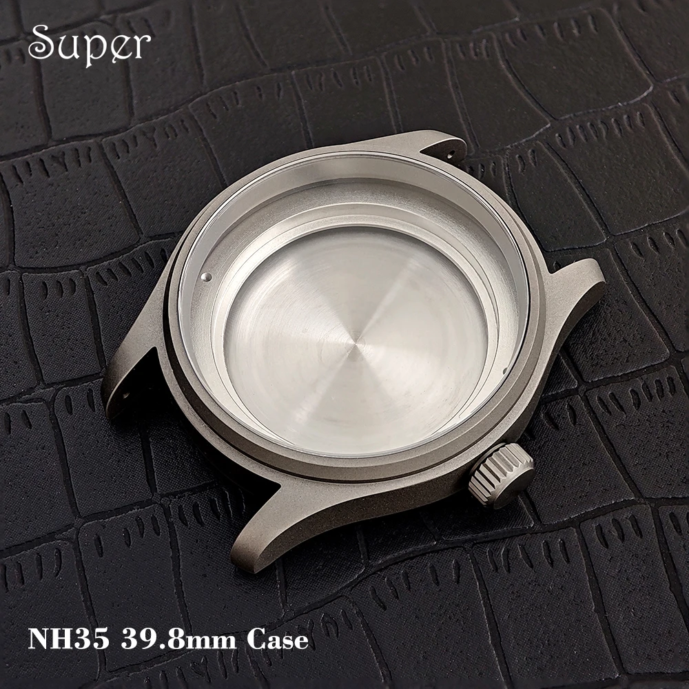 39.8mm NH35 Titanium Alloy Gray Watch Case Pilot Fit 33.5mm Dial For NH34/35/36/38 Automatic Movement Solid Back Mod Parts