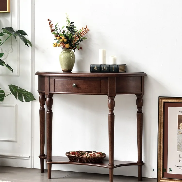 

Американский консольный столик из цельного дерева для прихожей, полукруглая настенная полка для шкафа, место для хранения в прихожей с органайзером для ключей