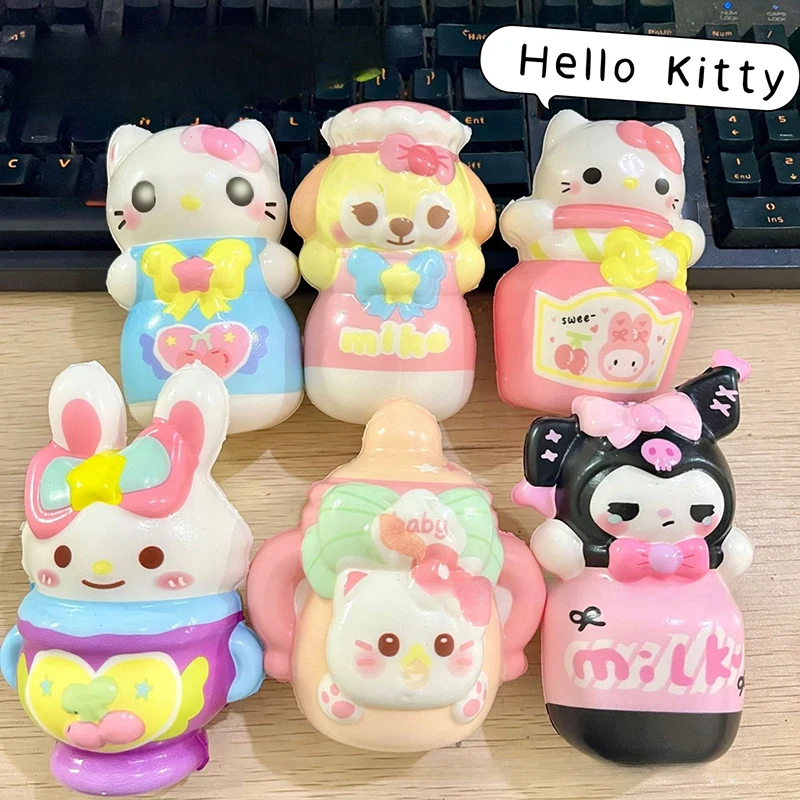 1 Uds Sanrio taza botella PU rebote lento Fidget juguete lindo gatito gato Kuromi juguete de descompresión muñeca para aliviar el estrés adorno de regalo