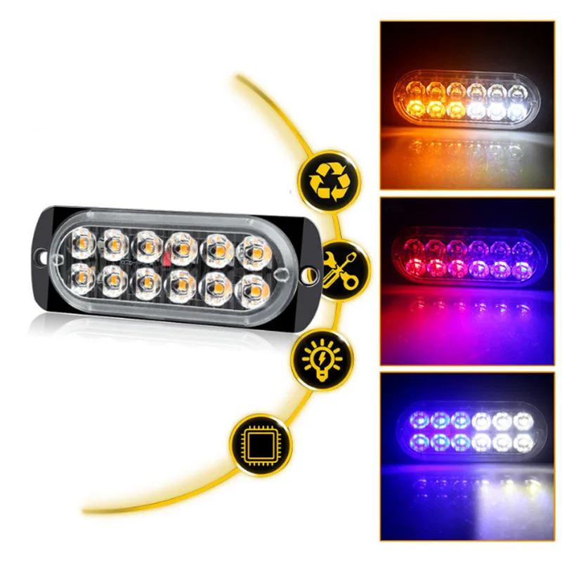 12-24V Emergency Alarm Strobe Truck Side Marker Stroboscope Blinking Amber LED Warning Light Bar Police Flash for Car&Vehicles