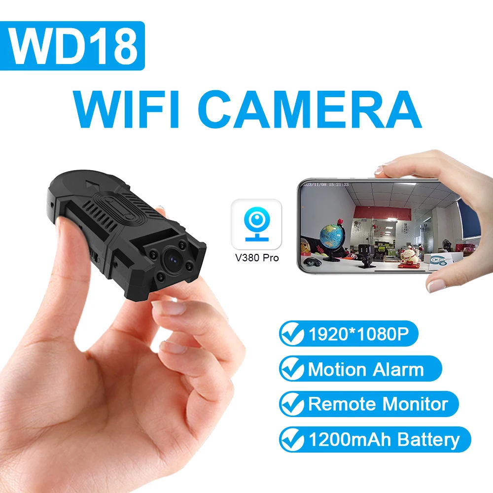 

WD18 Mini Camera WiFi with Night Vision Rotatable Lens Compact Surveillance Camera for Home Security