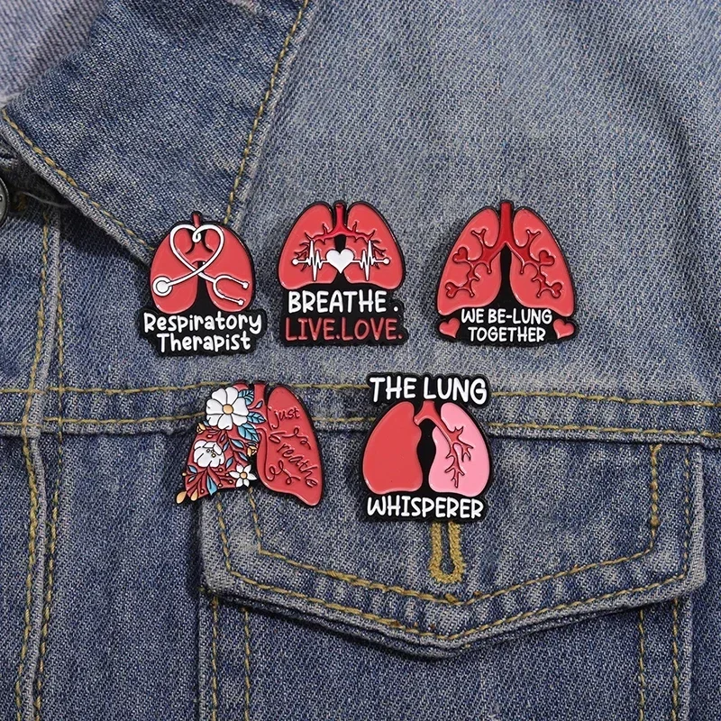 Heart Lung Organs Enamel Pins Breathe Respiratory Therapist Brooches Creative Cartoon Brain Lapel Badges for Medical Accessories