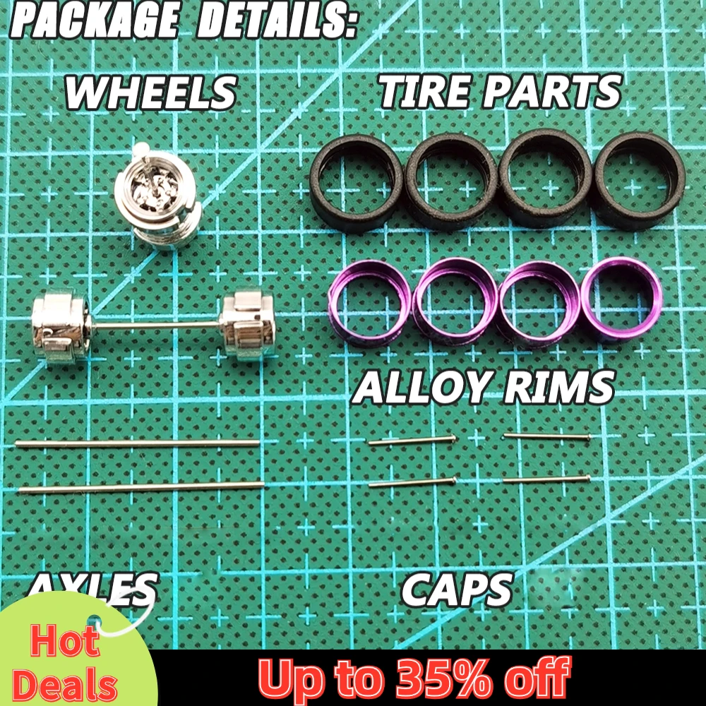 1/64 Wheels For Model Car with Rubber Tires Metal Rims Electroplating Refitting Parts for Hot Wheels MINIGT D:11mm 1 Set