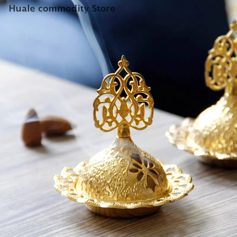 Brûleur d'encens creux doré pour la maison, porte-encensoir en alliage de style arabe, porte-encens d'hôtel, ornements de yoga, tour à huile