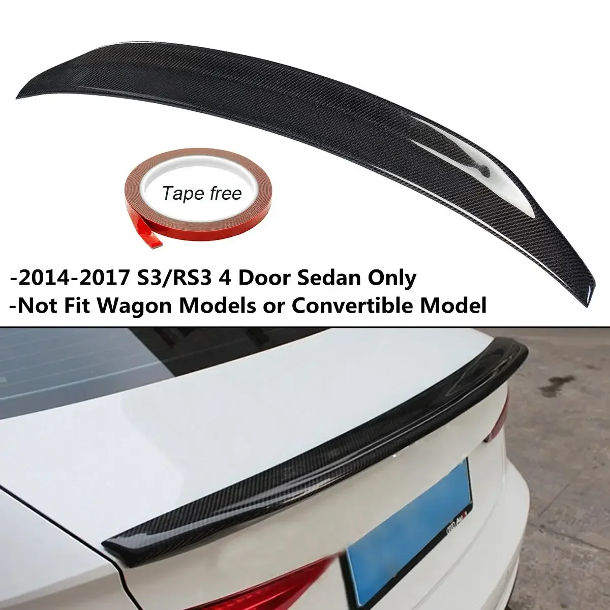 

A3 Car Rear Spoiler Wing Lip Extension Real Carbon Fiber Rear Trunk Spoiler Lip For AUDI A3 S3 RS3 4 Door Sedan 2014-2017