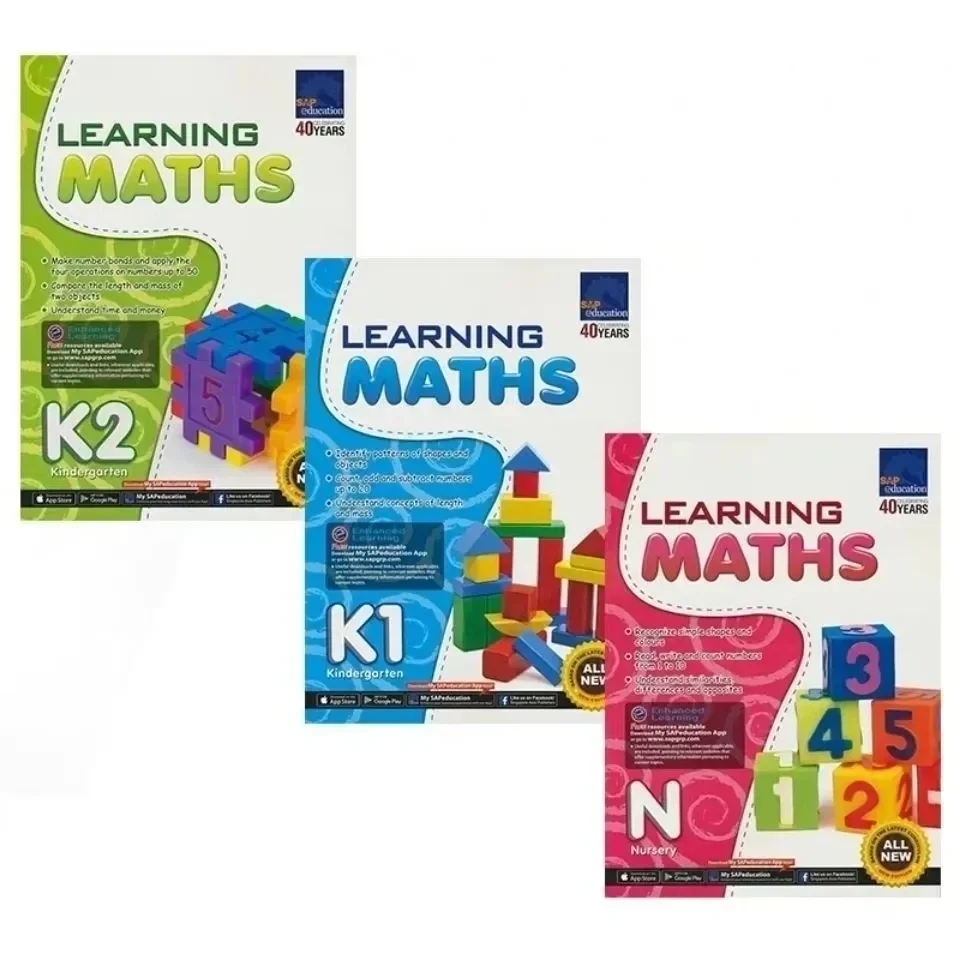 Singapore Matemática Inglês Exercício Livro, 3 Livros, Learning Math N, K1, K2, Kindergarten Series