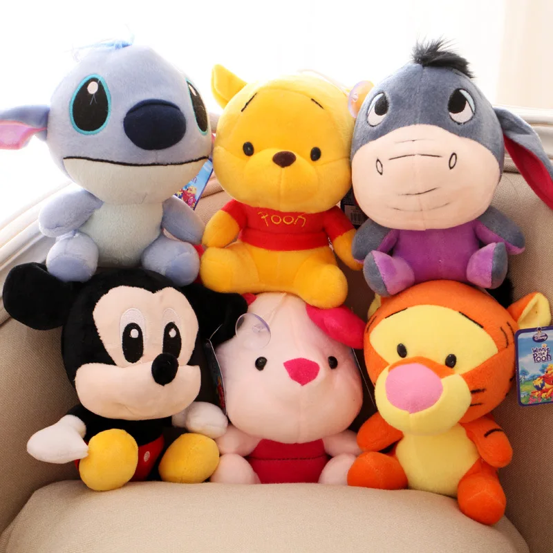 10cm Disney Cute Cartoon Plush Doll Stitch Winnie The Pooh Stuffed Toys Decorate Pendant Kawaii Anime Figure Children Gifts